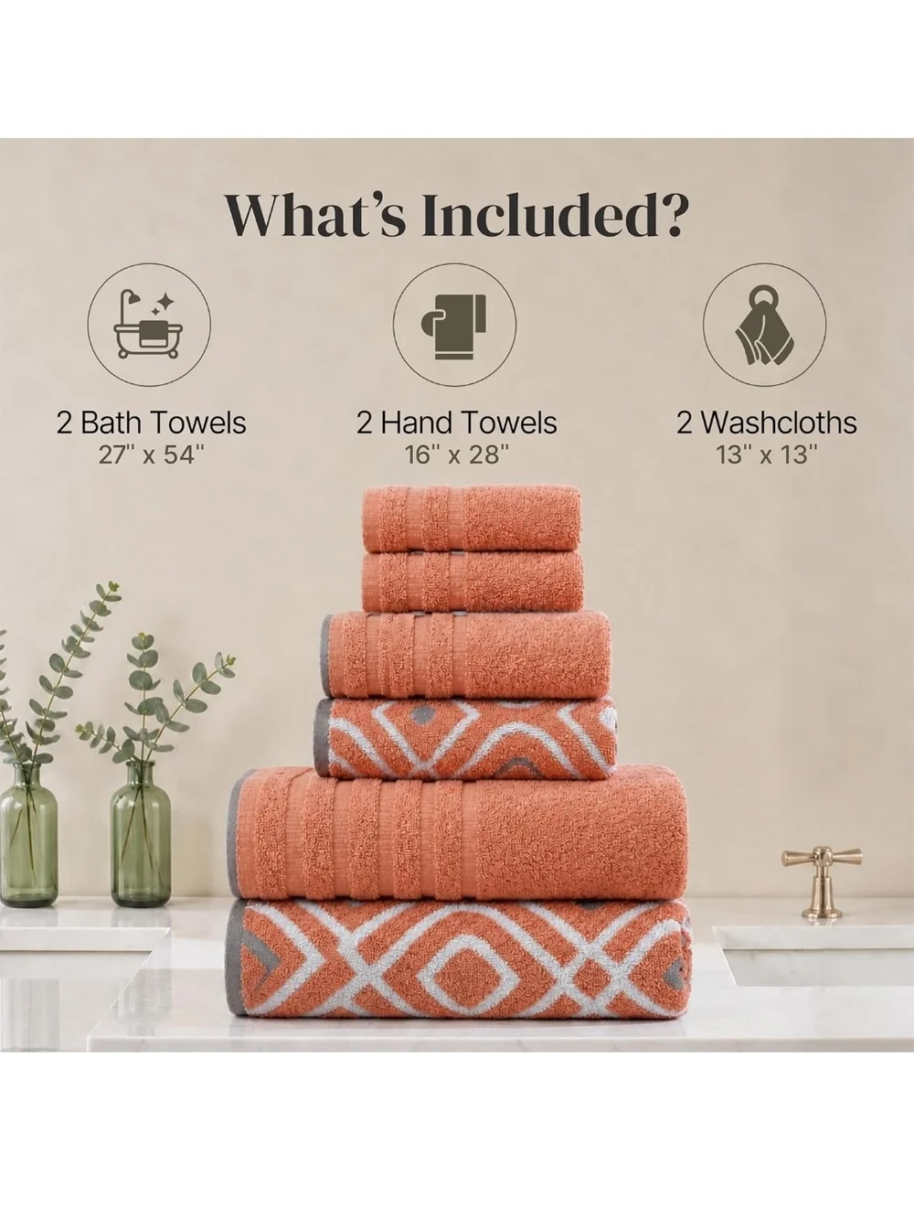 Plush Coral Cotton Towel Set - 6 Piece